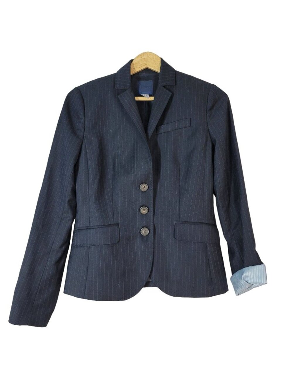 J. Crew Womens Pinstripe Blazer Blue SZ 4 Tall Notch 3-Button Super 120s Wool
